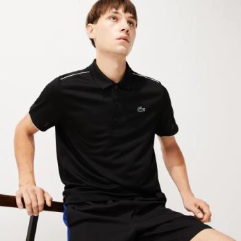 Lacoste SPORT Contrast Piping Breathable Piqué Polo Shirt - Polo Pánské Černé / Bílé | CZ-Dm5smh